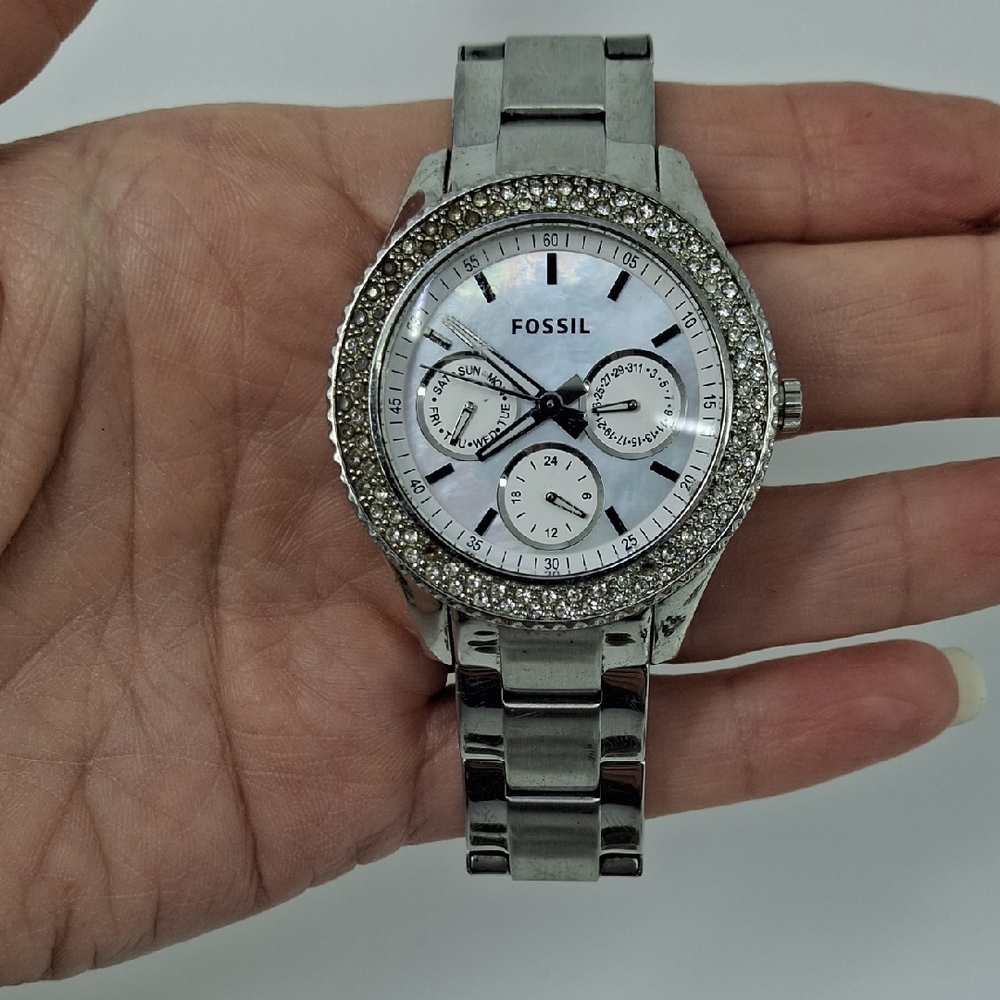 Fossil Silver Watch with Crystal Accents